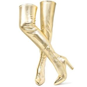 Gold Over-the-Knee High Heel Boots